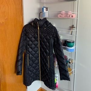 Michael Kors black long jacket with gold detailing, good condition